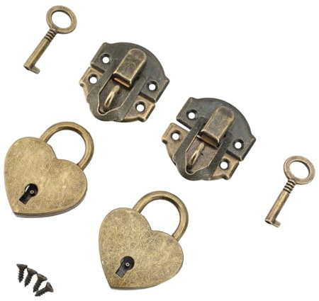 OEBUAFI Fermoir à Loquet en Alliage de Zinc, Ensemble de Cadenas en Forme de Cœur avec clé pour Boîte à Bijoux, Boîte de Rangement, Journal Intime, Livre, Artisanat en Bois (Bronze)