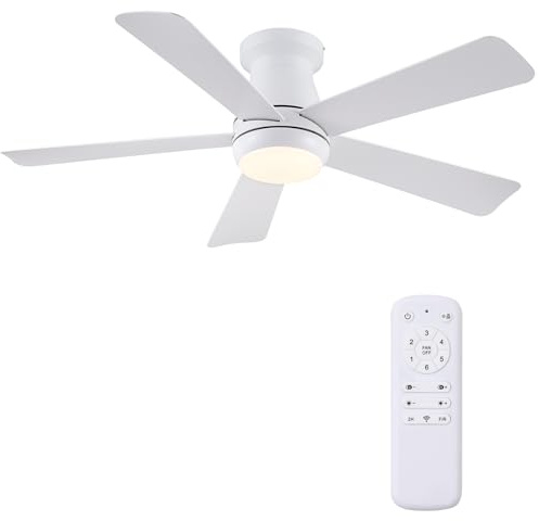 Kviflon White Ceiling Fan with Light and Remote Control, 41 Inch Flush Mount Low Profile Fandelier, Dimmable 3-LED, Quiet Reversible DC Motor, Modern 5-Blade Design for Bedroom, Living Room & Kitchen