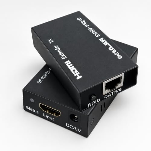 AUNEK HDMI Extender 60m / 196ft with POC, 1080p@60Hz HDMI Over Ethernet Repeater (TX and RX), Single Cat5e/Cat6/Cat7/Cat8 Cable, HDMI to RJ45 Converter for TV and Projector