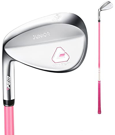 Palo de golf junior para niños y niñas, para zurdos, acero inoxidable, 56 grados, cuña de arena de golf izquierda (izquierda, edad 6-8, rosa)