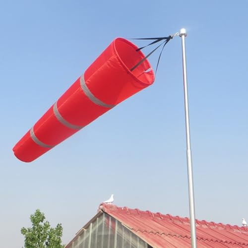 Manica a Vento Palo per Manica a Vento da Giardino con Snodo Girevole & Bandiere di Manica a Vento Impermeabili Sospese, Kit Palo Manica a Vento Arancione/Rosso(Red,L 1m/3.3ft)
