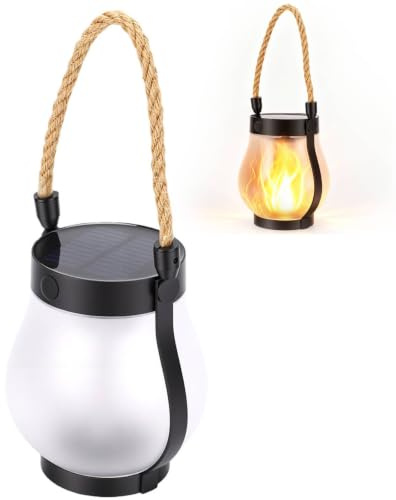 YWBL-WH Lanterna a Fiamma Solare, Lampadine a Fuoco Tremolanti per Esterni Lampada a Tenuta Stagna con Accensione Automatica e Doppia Ricarica Luce Decorativa per Appendere il Patio