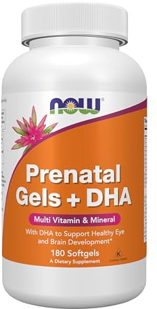 NOW Supplements, Prenatal Gels + DHA with 250 mg DHA per serving, plus Borage Oil (GLA), 180 Softgels