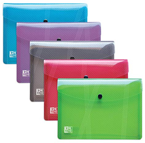 Oxford Dokumentenmappe A5, aus Kunststoff, transparent, 5 Farben, 5er Pack, Farblich sortiert