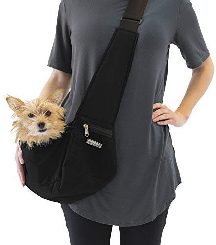 My Canine Kids Easy Walk Sport Black Tiny Small Dog Sling Carrier Up to 8 LBS Pet Wearable Hip Sling Bag for Teacup, Puppy, Tiny XXS Extra Small Dogs in Black. Nylon, Waterproof, Washable, Travel