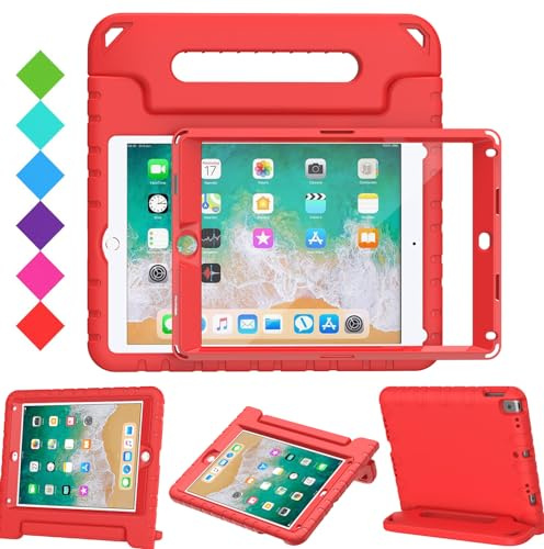 Surom Case for iPad 6th/5th Gen 9.7 2018/2017, Air 2/Pro9.7, Red | Built-in Screen Protector, Shockproof Lightweight Convertible Handle Protective Cover, Stable Stand