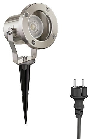 ledscom.de LED Gartenstrahler MIBU mit Erdspieß für außen, Edelstahl, inkl. GU10 Lampe 5,473W 468lm 30° warm-weiß