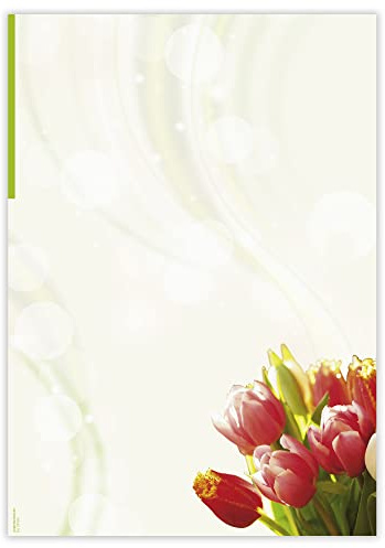 Designpapier Tulpenstrauß DP891 – 50 Blatt Briefpapier – Hochwertiges Motivpapier Geburtstag, Einladung, Brief, Jubiläum, Liebesbrief – Laser- & Inkjetdrucker geeignet – Druckerpapier A4 90g/m²