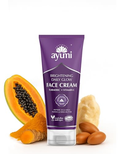 Ayumi Turmeric & Shea Butter Face Cream | Brightening Cream with Vitamin C | Moisturising Cream for Dull Skin | Face Moisturiser with Papaya Extracts | Argan Oil for Damaged Skin | 1 x 100ml