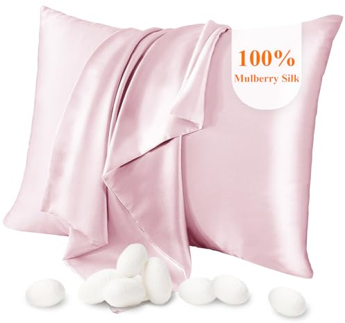 Seidenkissenbezug Jaciu Silk Pillowcase 21 Momme beidseitiger Seidenkissenbezug Kissenbezug Versteckter mit Reißverschluss Hypoallergen weich atmungsaktiv für Haar, Haut,1 Stück,Rosa