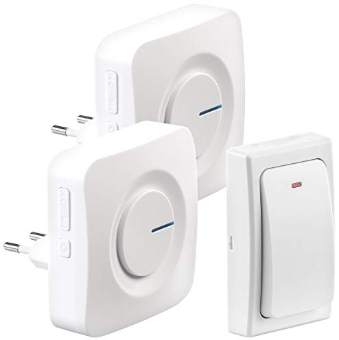 CASAcontrol Funktürklingel: Batterielose Funk-Türklingel, 2 Steckdosen-Empfänger, 36 Töne, IP44 (Funkklingel ohne Batterie, Funkklingel batterielos, wasserdicht Batterien)