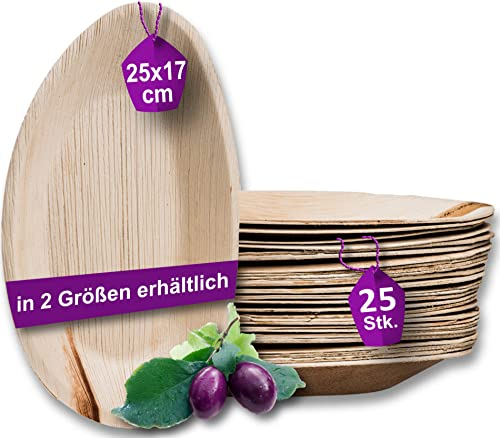 Waipur Piatti in Foglia di Palma Ecologici - 25 Pz Ovali 25 cm - Stoviglie usa e getta Biodegradabili Eleganti - Leggeri e Resistenti - Naturali e Compostabili - Simile al Bamboo e al Legno
