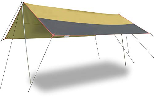HIOD Bâche de Camping Tente de Mouche de Pluie Abri de Pluie Léger Coupe-Vent Imperméable, Pare Soleil Portatif pour la Randonnée de Voyage, 3M X 3M,