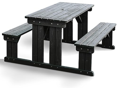 BrackenStyle 6 Seat Guernsey Wooden Picnic Table, 140cm Dark Grey | Easy Access Walk-In, Outdoor Bench, FSC® Certified