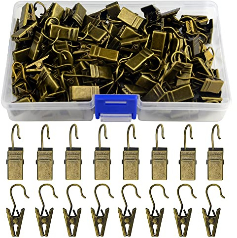 WMYCONGCONG 100 clips de gancho de metal para colgar para cortina, pequeños ganchos resistentes, decoración del hogar, exhibición de arte y actividades al aire libre (bronce antiguo)