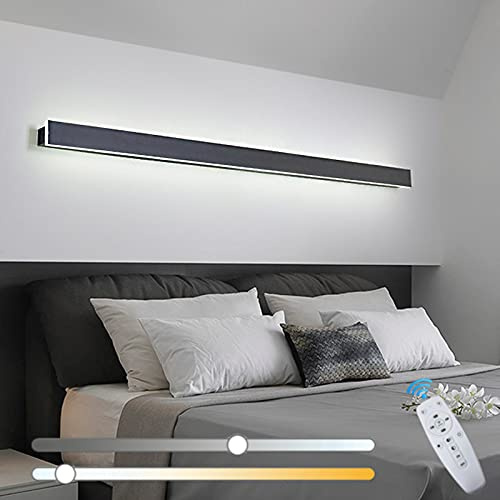 VOMI Dimmbar Wandleuchte mit Fernbedienung LED Innen Metall Wandlampe Modern Schwarz Bettseite Wandbeleuchtung mit Acryl Lampenschirm Schlafzimmer Dekoration für Wohnzimmer Gang Treppe,100cm