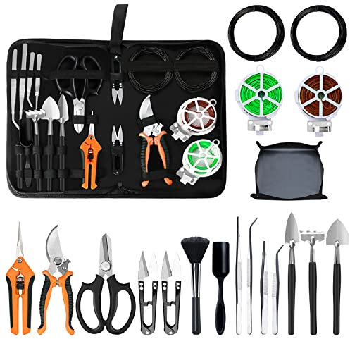 Ensemble d'outils pour bonsaï Taschyas, 20 pièces pour débutants en jardinage d'intérieur, pour plantes succulentes, comprenant un fil de fer de 80 m, un tapis de rempotage de 75 x 75 cm, un sac en