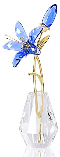 YWHL Statuetta a forma di giglio di cristallo con vaso, fatta a mano, regalo per donne, regali di nozze per coppie, decorazioni per feste per la casa (giglio blu)