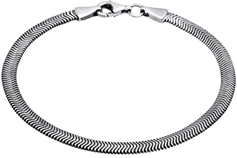 Kuzzoi Silber-Armband Herren 4 mm Herrenarmband aus 925er Sterling | Silber oxidiert Flaches Herringbone Armband für den Mann Fischgrätenmuster Breite