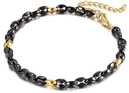 Daesar Armband Edelstahl Herren, Bohnenkette Gliederarmband 5MM mit Karabinerverschluss Charm Armband 20CM Schwarz Gold Freundschaftsarmband
