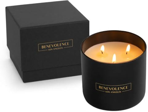 Benevolence LA Premium Bergamot & Jasmine Large 3-Wick Scented Candle – 45-Hour Burn – Luxury Natural Soy Candle for Home – Aromatherapy & Room Decor – 14.5oz