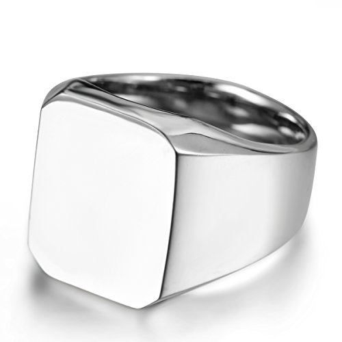 JewelryWe Schmuck Herren-Ring Biker Edelstahl Glänzend Poliert Siegelring Quadrat Band Männer Ring mit Gravur, Silber Größe 61