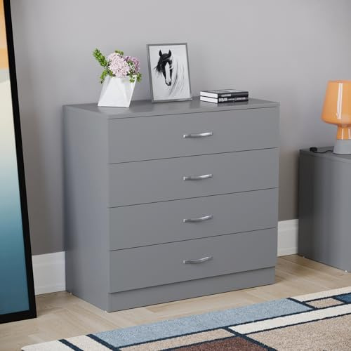 Vida Designs Riano 4 Drawer of Chest of Drawers, Metal Handles and Runners, Anti-Bowing Drawer Support, Bedroom, Nursery Furniture, Grey