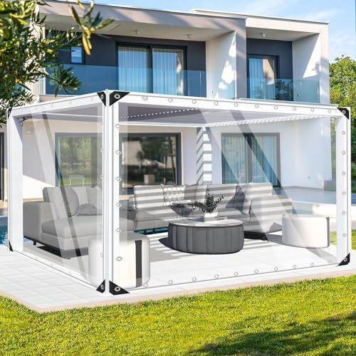 FoundGo Clear Heavy Duty Tarpaulin 2x2m Waterproof 420 g/m² Clear Tarp with Eyelets, Outdoor Transparent Tarp PVC Tarpaulin Windproof, Tear Resistant for Garden, Gazebo