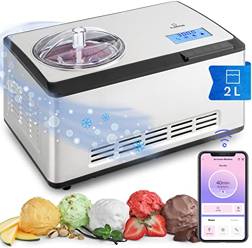 Klarstein Maquina de Helados para Casa, para Hacer Yogur Helado, Heladera con Compresor, WiFi y Control App, Postres Caseros, Helado Cremoso y Sorbete, Heladeras Hacer Helado Casero, Ice Cream Maker