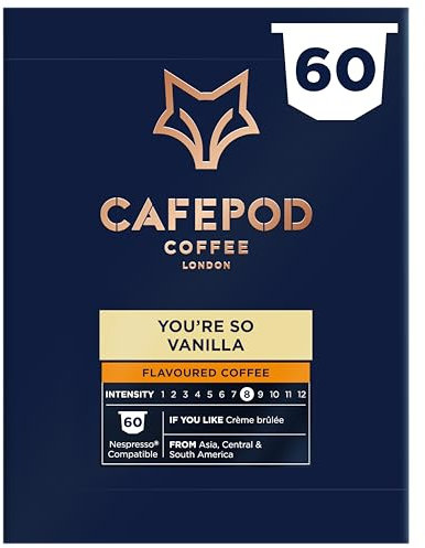 CafePod Flavoured Espresso Coffee Pods - Compatible with Nespresso Coffee Machine, Intensity 8 with Creamy, Delicate Sweetness of Vanilla- Rainforest Alliance Sourced - You’re So Vanilla 60 Capsules