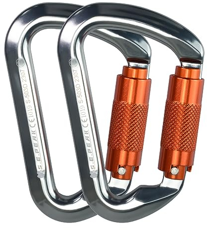 SEPEAK UIAA CE 30kN Climbing Carabiner Clips, Professional Heavy Duty Twist Locking Carabiners for Climbing,Mountaineering, Rappelling, Camping, Hiking, Swings, Large D Ring Hooks