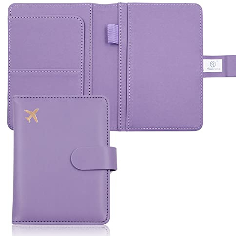 Melsbrinna Premium Leather Passport Holder Covers Case, Waterproof Rfid Blocking Travel Wallet Passport Holder with Pen Holder, Cute Passport Book for Women/Men (Simplicity, AN-Lavender)
