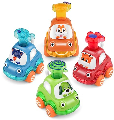 Own1one Baby Auto Spielzeug ab 1 Jahr Junge, 4 Stück Press Go Spielzeugautos ab 2 Jahre, Baby Aufziehauto für 1 2 3 Jahre Jungen Mädchen