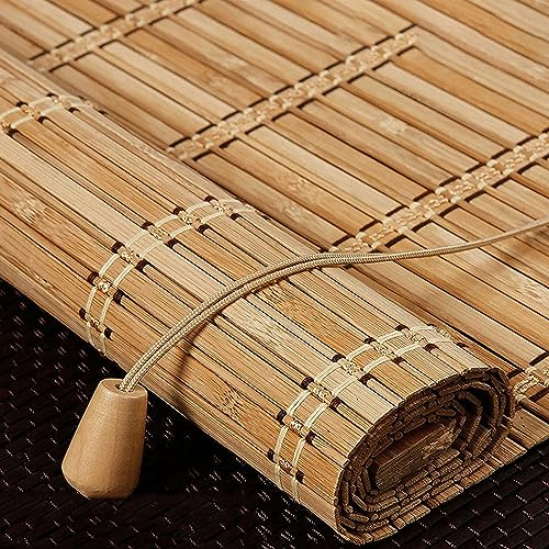 DUYULIANG Bambus Rollo Ohne Bohren Anpassbar, Bambusrollo Outdoor, Lichtfilterung/Wasserdicht/Anti-UV, 50-115cm Breit Sichtschutz Sonnenschutz Jalousie Tür, Für Terrasse/Garten/Fenster/Tür/Küche