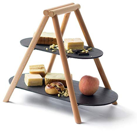 OQHAIR Soporte para Tartas, Soporte Europeo para Tartas, Estante para Platos de Pizarra, Soporte Doble para Frutas, Bandeja West Point, Soporte Creativo para postres y Magdalenas