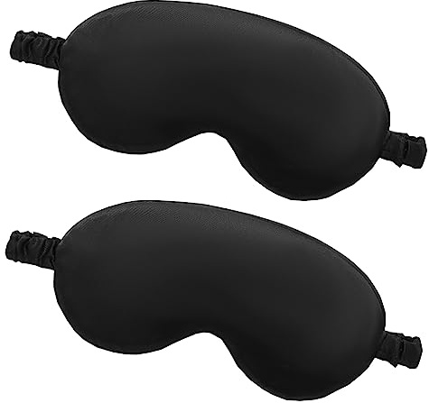 Plush Sleep Mask, 2PCS Adjustable Eye Mask for Sleeping, Sleeping Blindfold for Travel and Nap for Girls, Boys, Women, Men (Black)