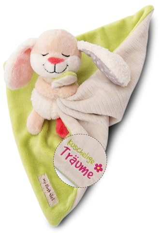 NICI Schmusetuch Baby 22 x 22 cm mit Kuscheltier Hase - Flauschiges Schnuffeltuch für Mädchen & Jungen, Baby Geschenk zur Geburt, Mit gesticktem Schriftzug Kuschelige Träume - 49753