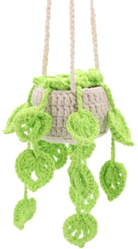 GORGECRAFT Cute Potted Plants Crochet Car Hanging Basket Plant Knitted Plant Car Mirror Hanger Decor Hanging Ornament Accessories Pendant Plant Gift-Handmade Knitted for Women and Men Drivers Green
