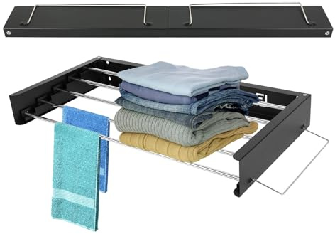Väggmontering tvätttork, rostfritt stål väggklädställ, platsbesparande vikbar utdragbar kompakt design väggtork med handduksstång för inomhus och utomhus badrum balkong (svart 100 cm)