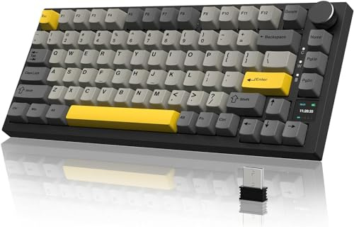 A.JAZZ AK820PRO Clavier mécanique 75% TKL,2,4G sans Fil/BT5.1/USB-C Filaire,81 Touches avec écran Couleur TFT et Bouton CNC,rétroéclairage RVB,Remplaçables à Chaud,Batterie 4000 mAh-Gris Noir
