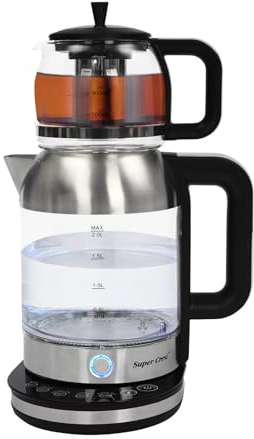 Hervidor de agua de cristal, 1800 W, tetera eléctrica con hervidor de agua de 2,5 L y tetera de 1 L, 5 temperaturas preestablecidas (65 ℃/80 ℃/90 ℃/95 ℃/100 ℃), apagado automático, protección contra
