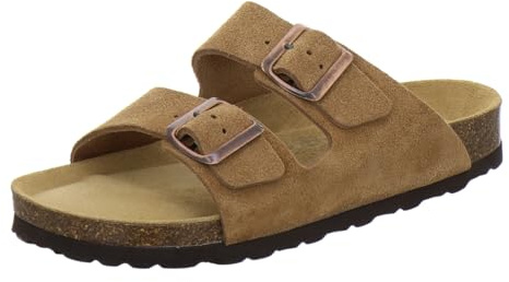 AFS-Schuhe 2100, Bequeme Damen Pantoletten echt Leder, praktische Arbeitsschuhe, Hausschuhe, Handmade in Germany (39 EU, Cognac Velour)