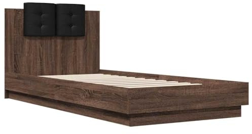 vidaXL Sängram med huvudgavel brun ek 90x200 cm konstruerat trä, sovrumsmöbel, sängbotten, gästsäng, säng, enkelsäng, sängram med huvudgavel