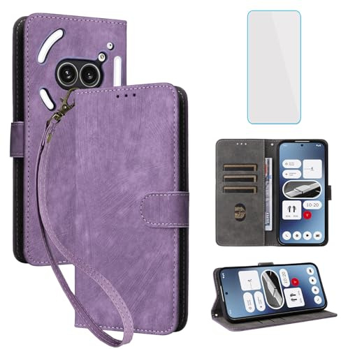 IUQXU RFID Wallet Phone Case for Nothing Phone 2a/2a Plus/2a+ Purple | with Screen Protector,Leather Flip Cover,Card Slot,Kickstand,Women Men Mobile Phone Case for Nothing Phone2a+ Phone2a Plus 5G