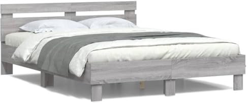 ZEYUAN Bettgestell mit Kopfteil Beleuchtung Grau Sonoma 150x200 cm, Bett, Bed Frame, Familienbett, Bettrahmen, Bett Gestell, Bett Rahmengestell, Schlafzimmer Bett - 3207544