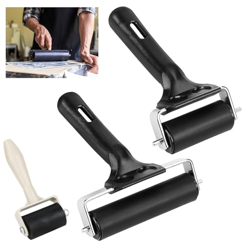 3 Stück Gummiwalzen Gummiroller Farbwalze Linoldruck 3,5cm/6cm/10cm Malerwalze Gummi Andrückroller Brayer Roller Linolfarbwalze Walzen mit Griff für Tintenfarbblock Blockdruck Stempeln Drucken