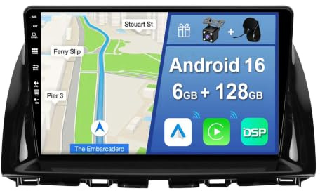 [6GB+128GB] Android 15 Autoradio per Mazda CX-5 2012-2017-[Incorporato Carplay/Android Auto/DSP/GPS]-10.1 pollice IPS 2.5D Touch Screen-Camera+MIC Incluso-DAB/Mirror Link/Bluetooth 5.0/360/AHD Camera