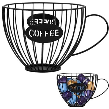 QWLWBU Coffee Pod Holder Large Capacity K Cup Holder for Counter,Coffee Filter Holder Black Wire Coffees Storage Basket for Kitchen Countertop,Coffees Bar,Coffe-e Station Organizer
