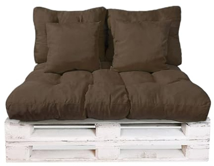 GREATOYAR Cojines Sofá Palets, Cojin Palet Fibra, Cojines Acolchados Palets, Cojín de Respaldo y Asiento, Conjunto 5 Piezas, para Jardín, Terraza, Balcón, Interior y Exterior, Marrón