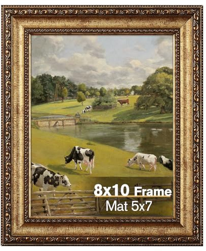 Splinterix 8x10 Antique Bronze Vintage Picture Frame, Ornate Vintage Picture Frames for Wall or Tabletop Display, 8x10 Photo Frame with Real Glass, Display Poster 5x7 with Mat or 8 x 10 without Mat for Antique Decor